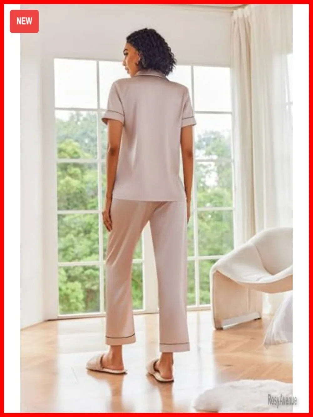 Satin Pajamas Set Women Short Sleeve Button Down Loungewear Pjs Set